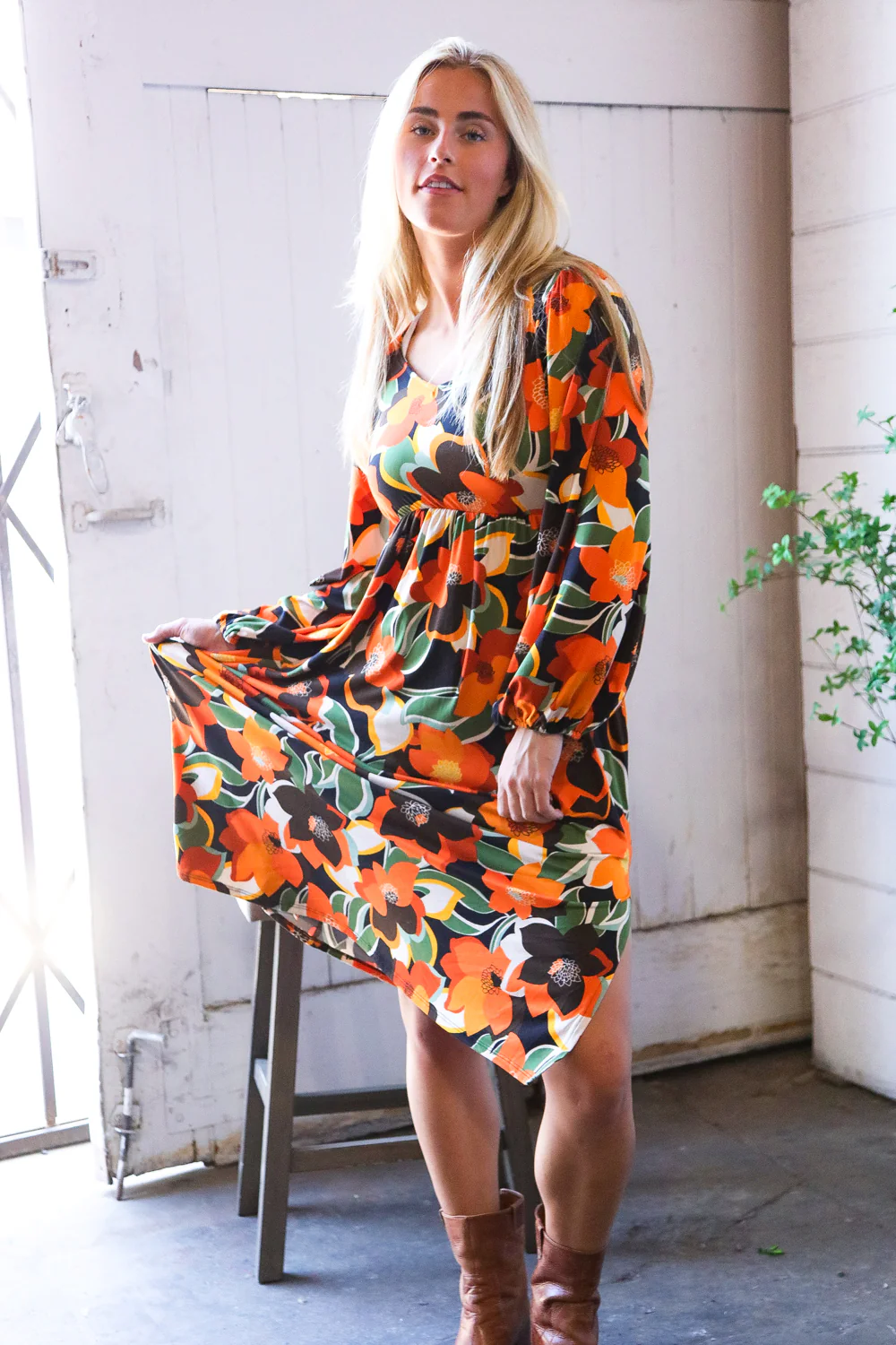 Black & Orange Floral Dress