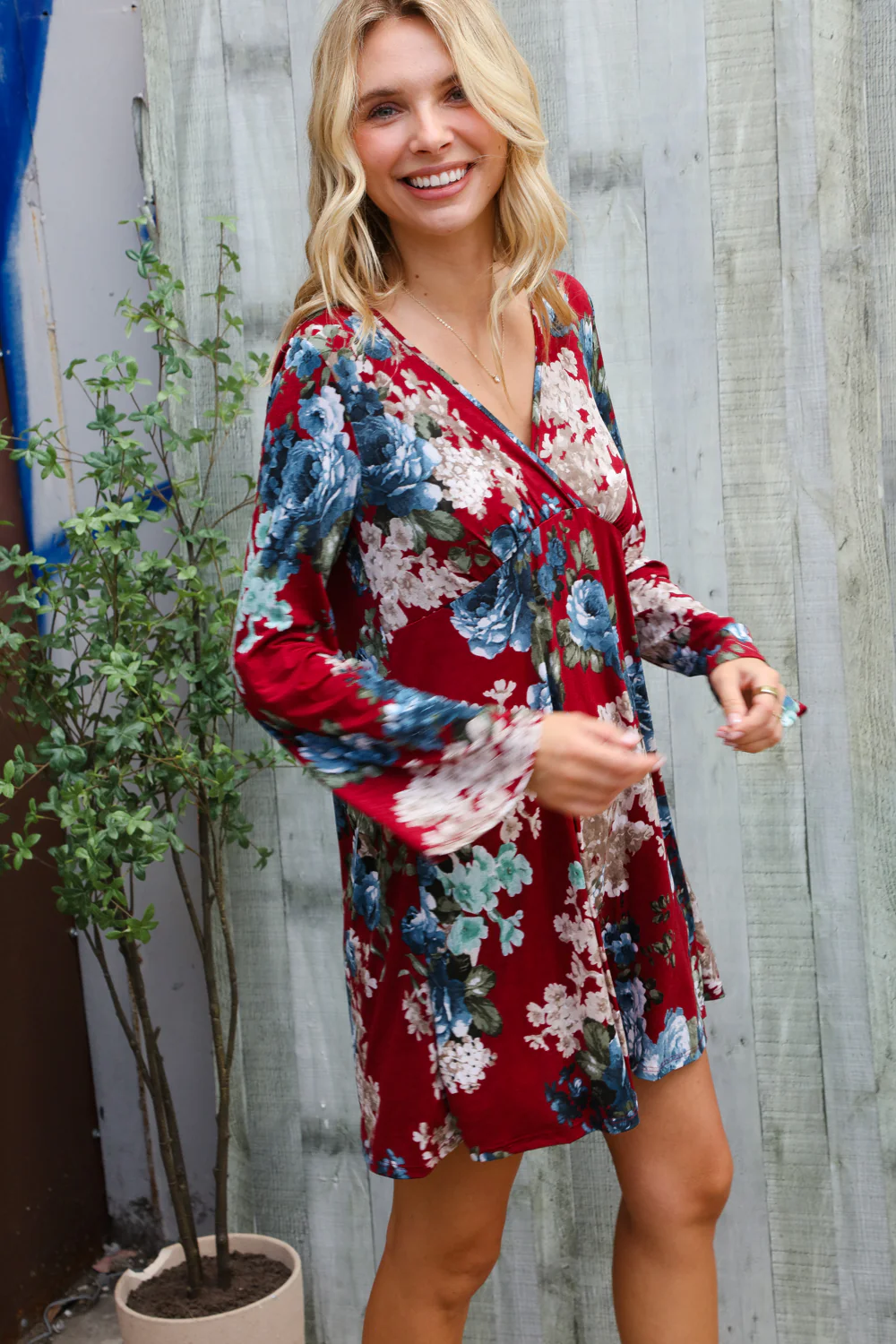 Burgundy Floral Print Dress