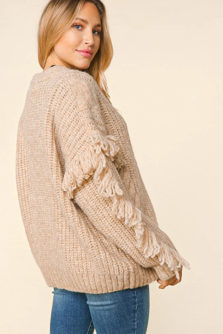 PLUS LONG SLEEVE WITH FRINGE OVERSIZED SWEATER