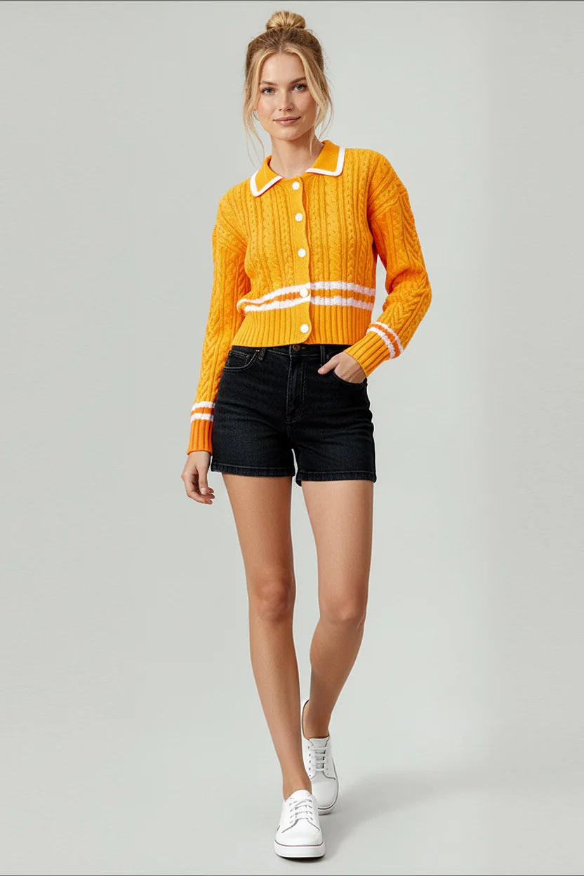 COLLAR BOTTON DOWN CABLE CARDIGAN