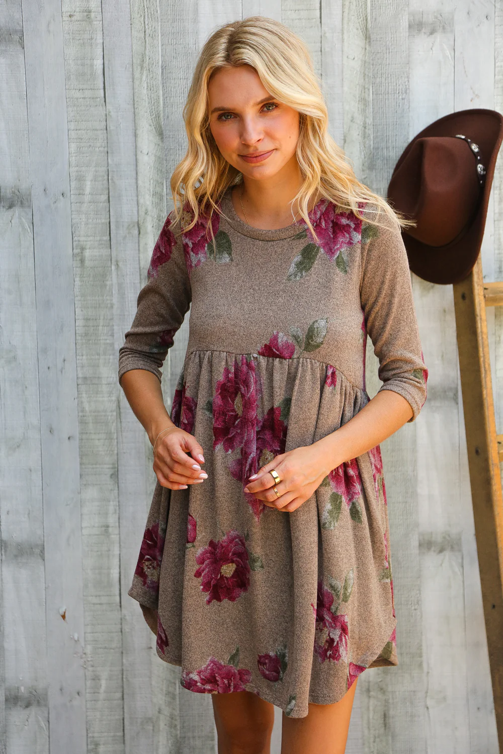 Taupe Floral Print Dress