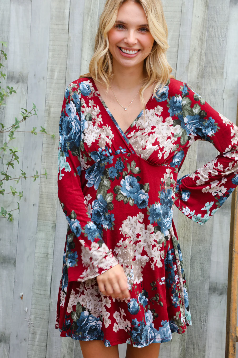 Burgundy Floral Print Dress