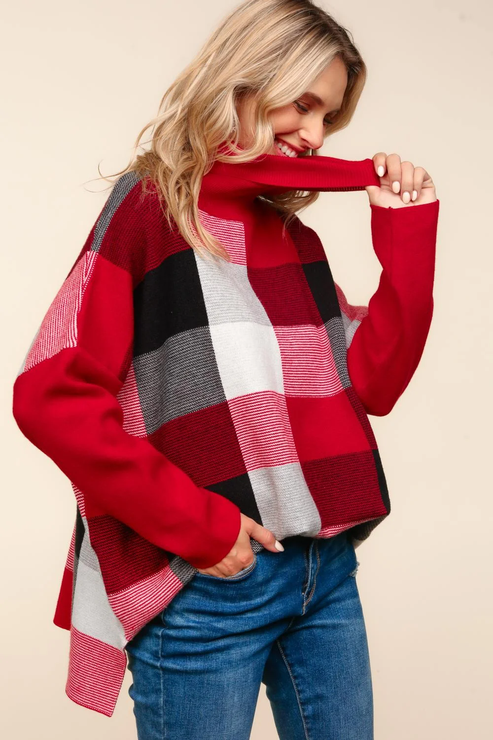 TURTLE NECK SWEATER KNIT TOP WITH SIDE SLIT