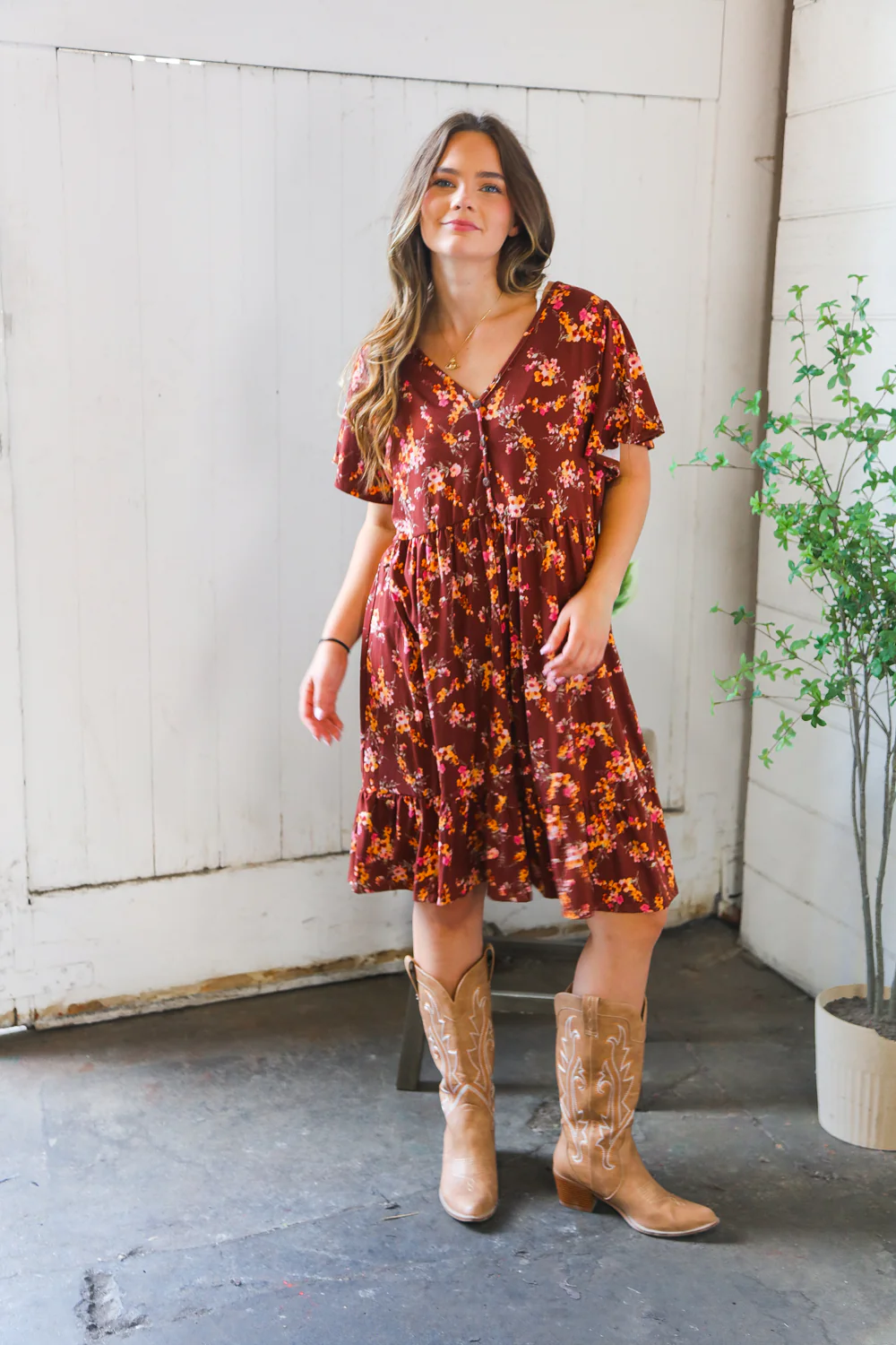 Plus Rust Floral Dress