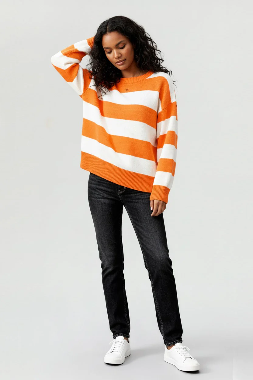 PLUS SIZE GAME DAY STRIPE LONG SLEEVE SWEATER