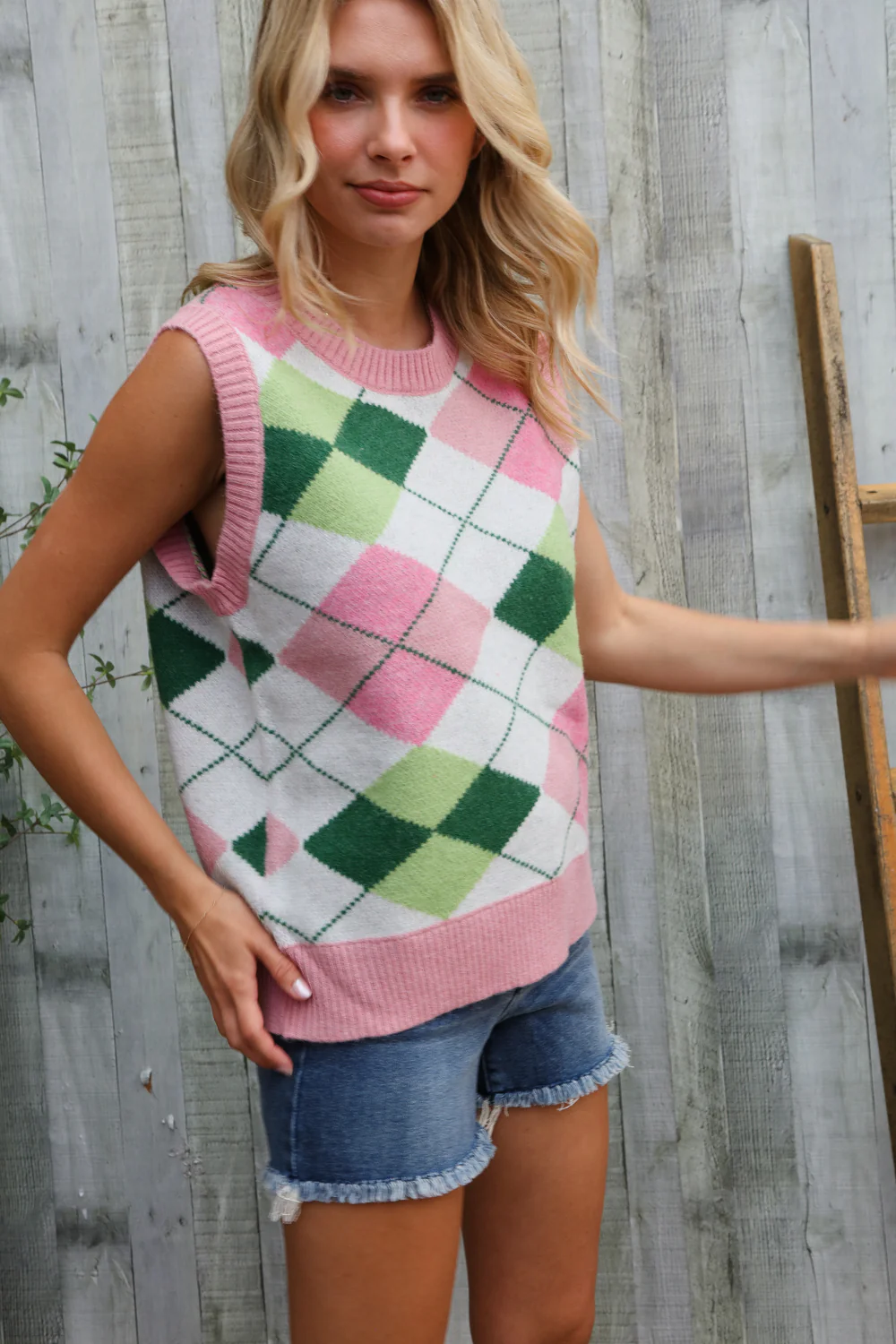 Pink Multi Checkered Sweater Vest