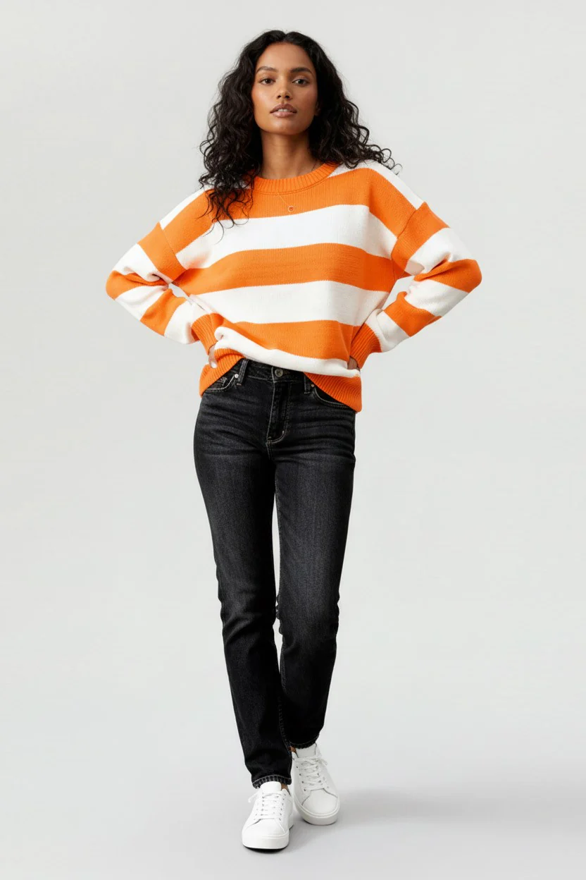 PLUS SIZE GAME DAY STRIPE LONG SLEEVE SWEATER