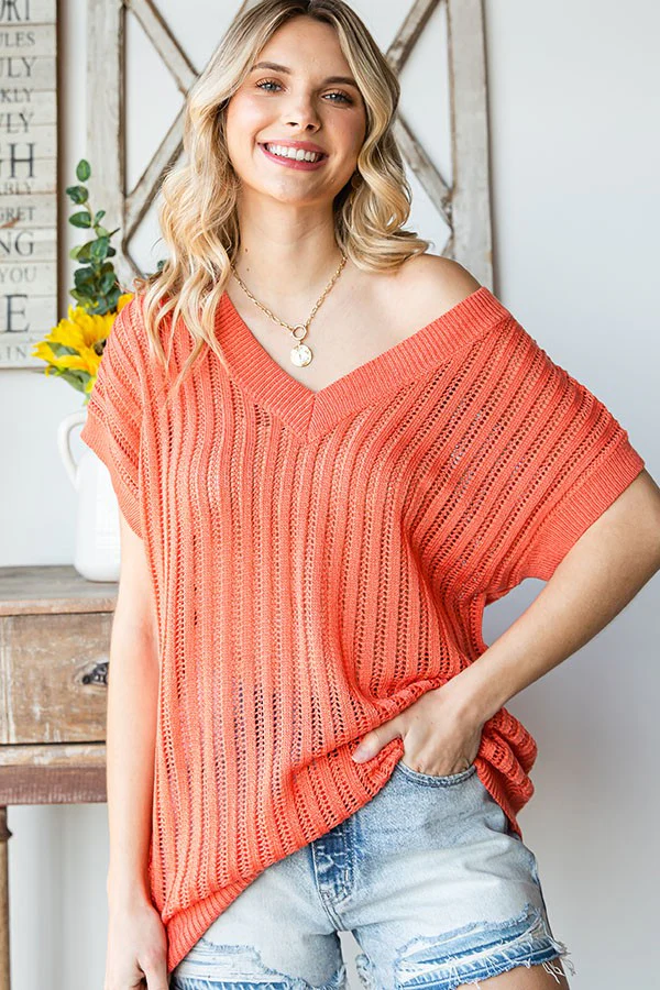 CORAL SOLID COLOR CROCHET KNITTED VEST