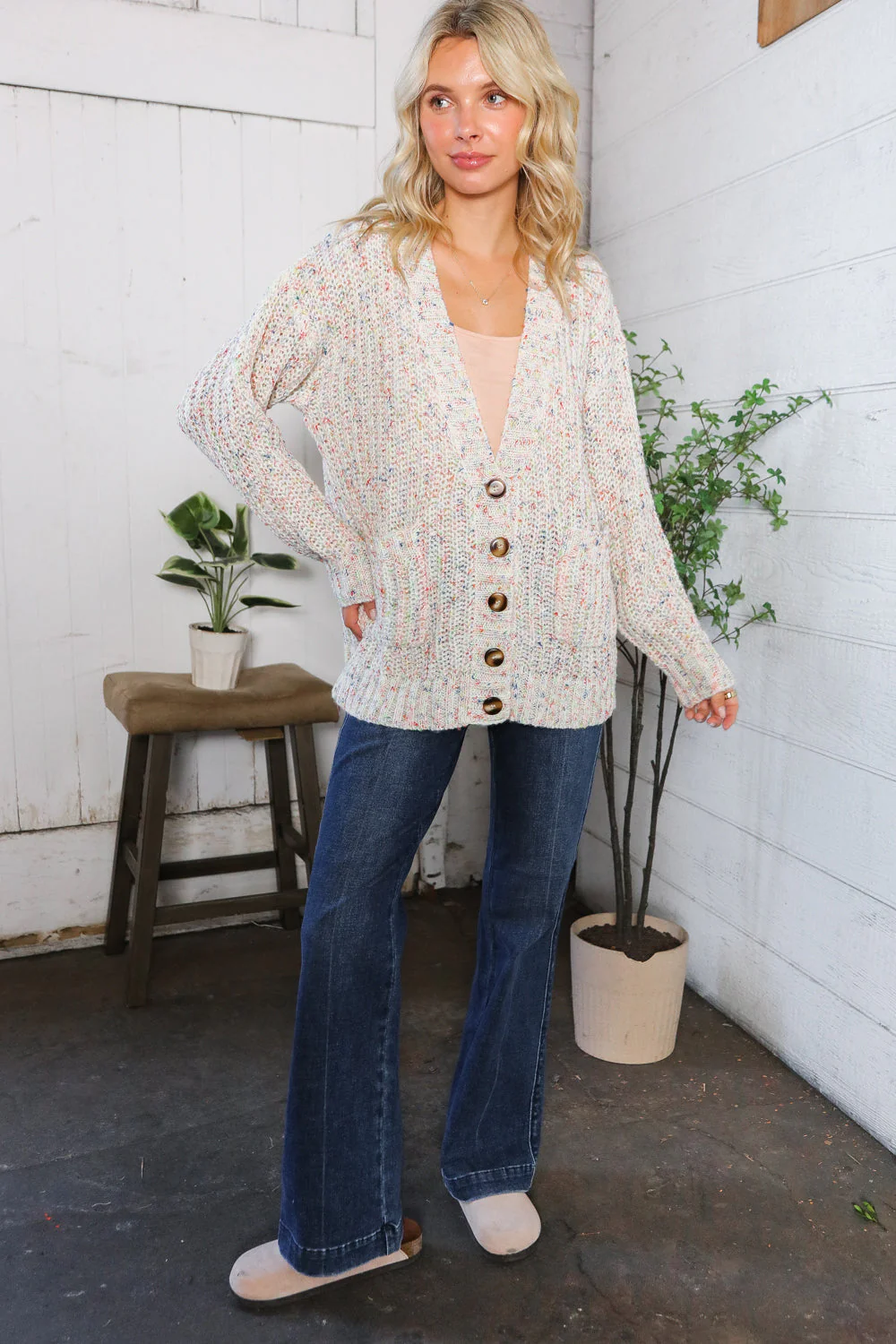 Cozy in Confetti Pocketed Button Cardigan (Open Pack)