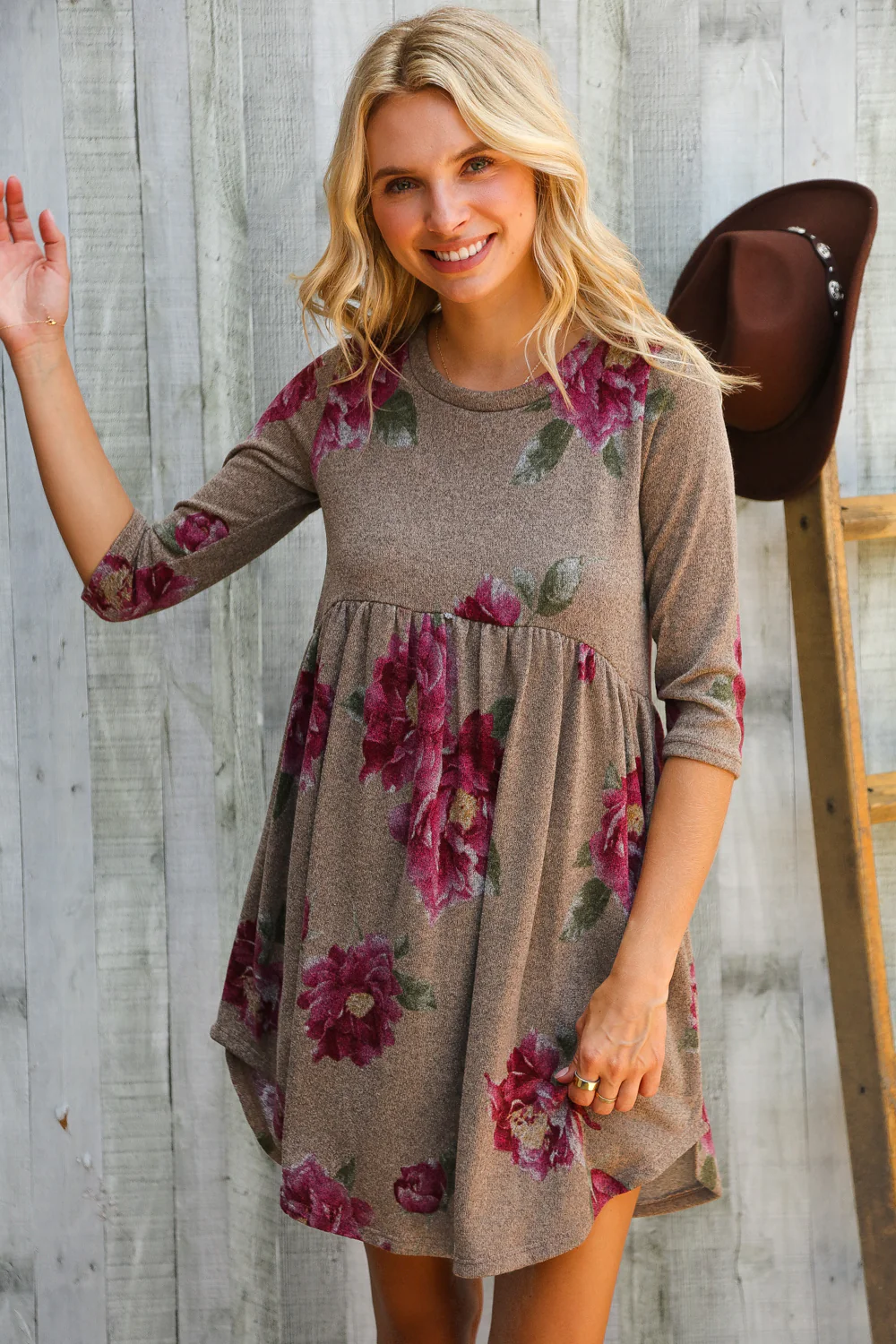 Taupe Floral Print Dress
