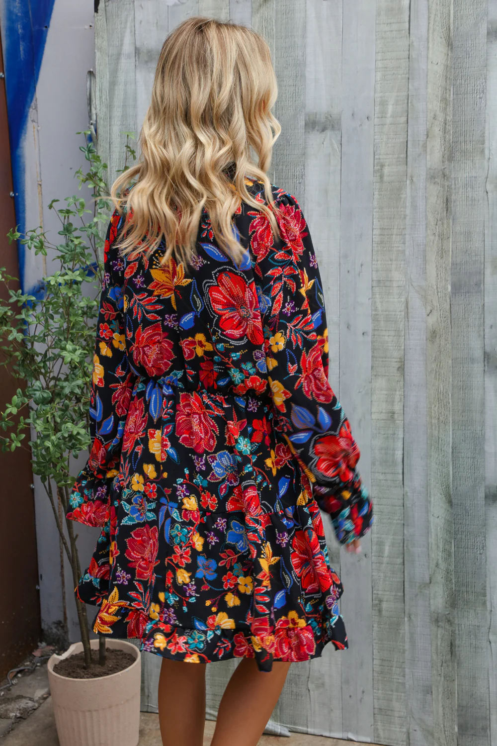 Black Woven Floral Print Dress
