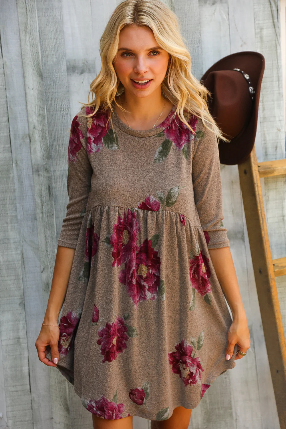 Taupe Floral Print Dress