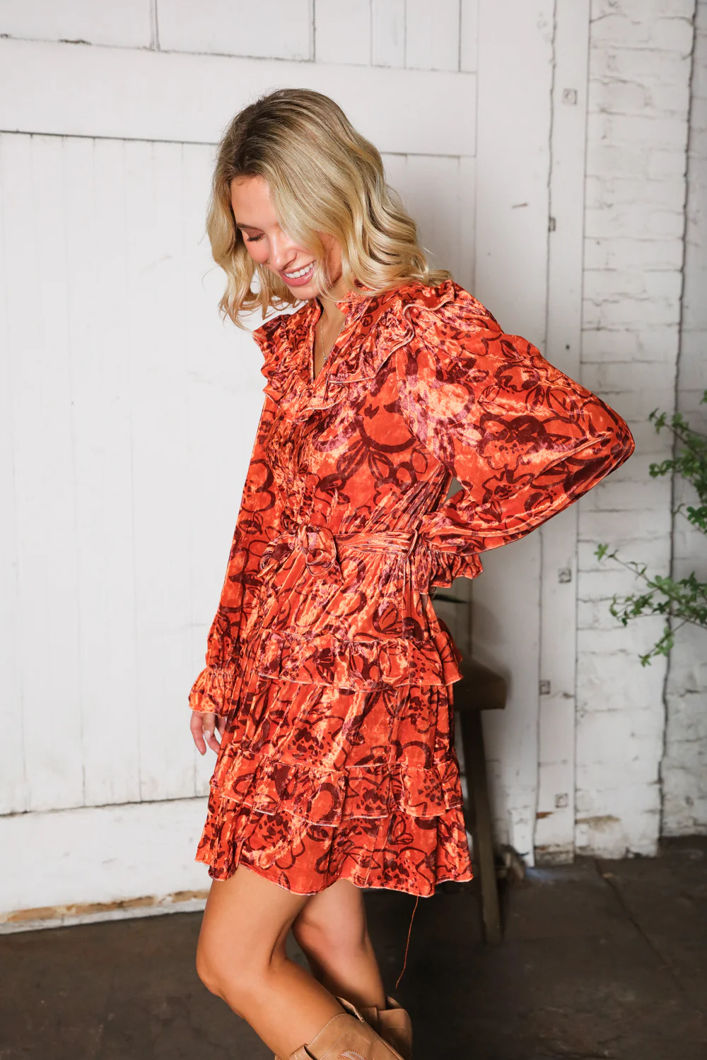 Floral Printed Ice Velvet Dress