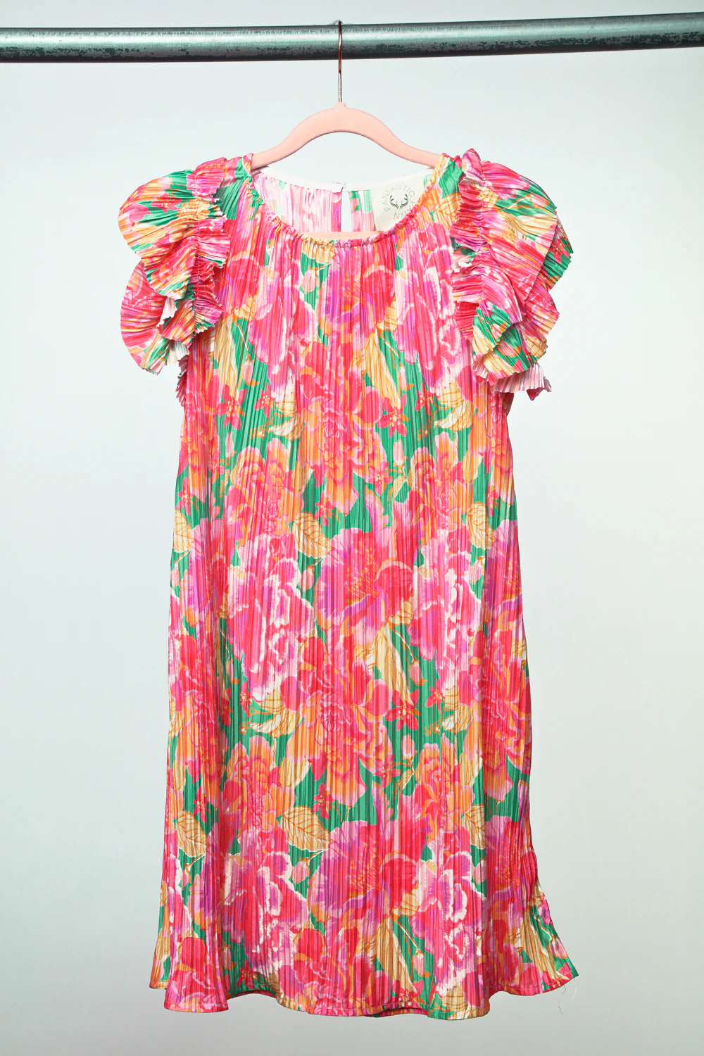 Pink Multi Floral Print Accordian Style Dress