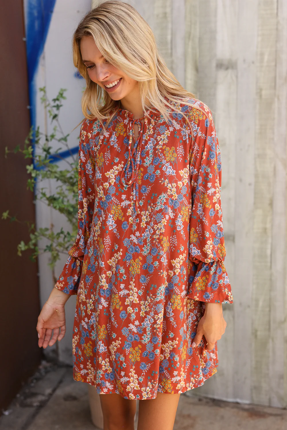 Rust Floral Print Dress