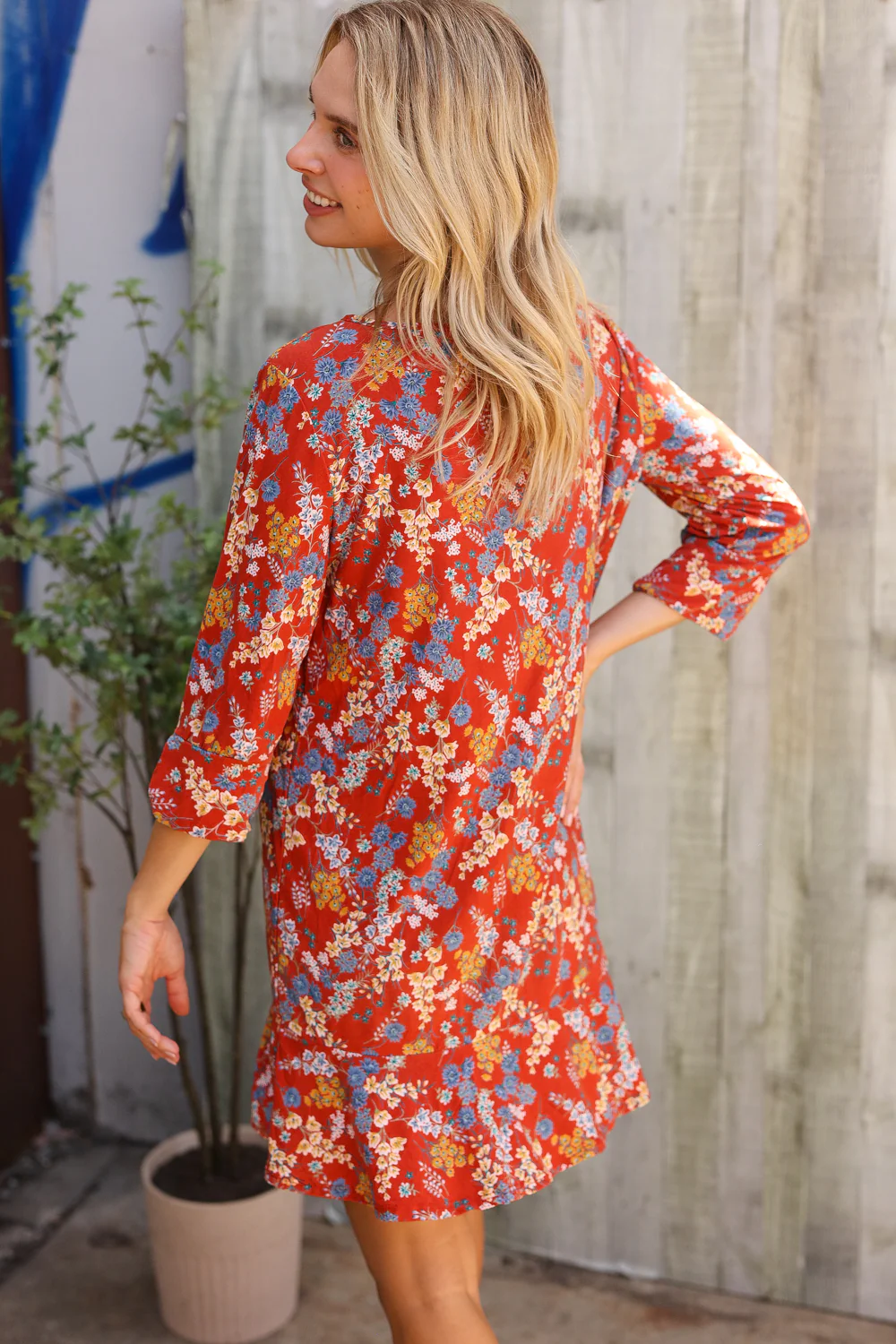 Rust Floral Print Dress