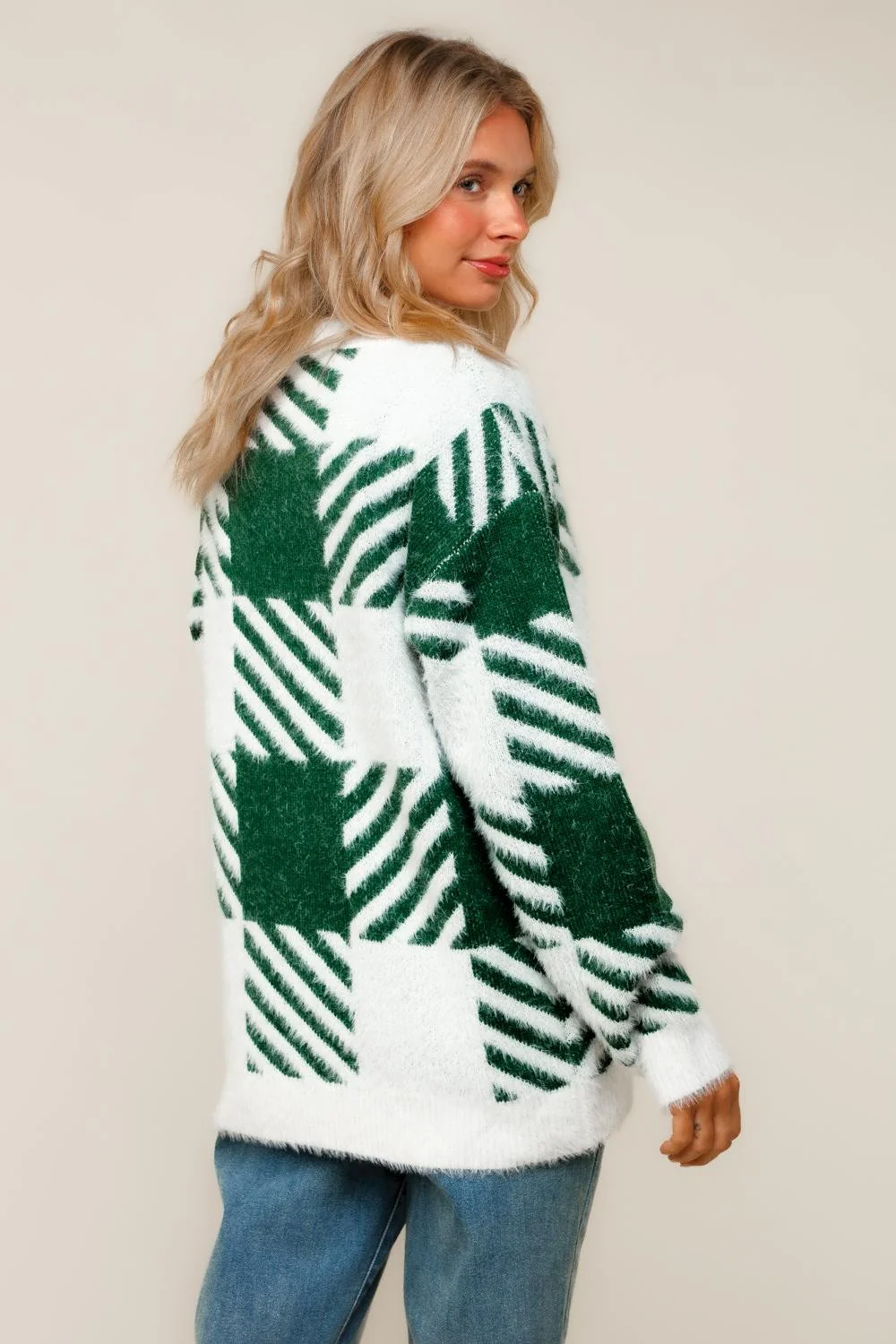 PLUS PLAID PATTERN JACQUARD SWEATER KNIT TOP