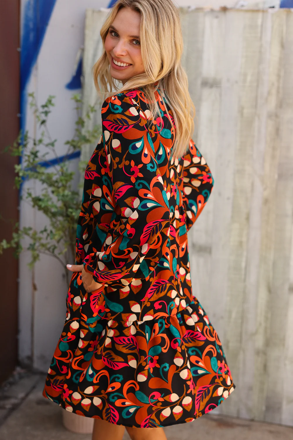 Black Multi Floral Design Dress
