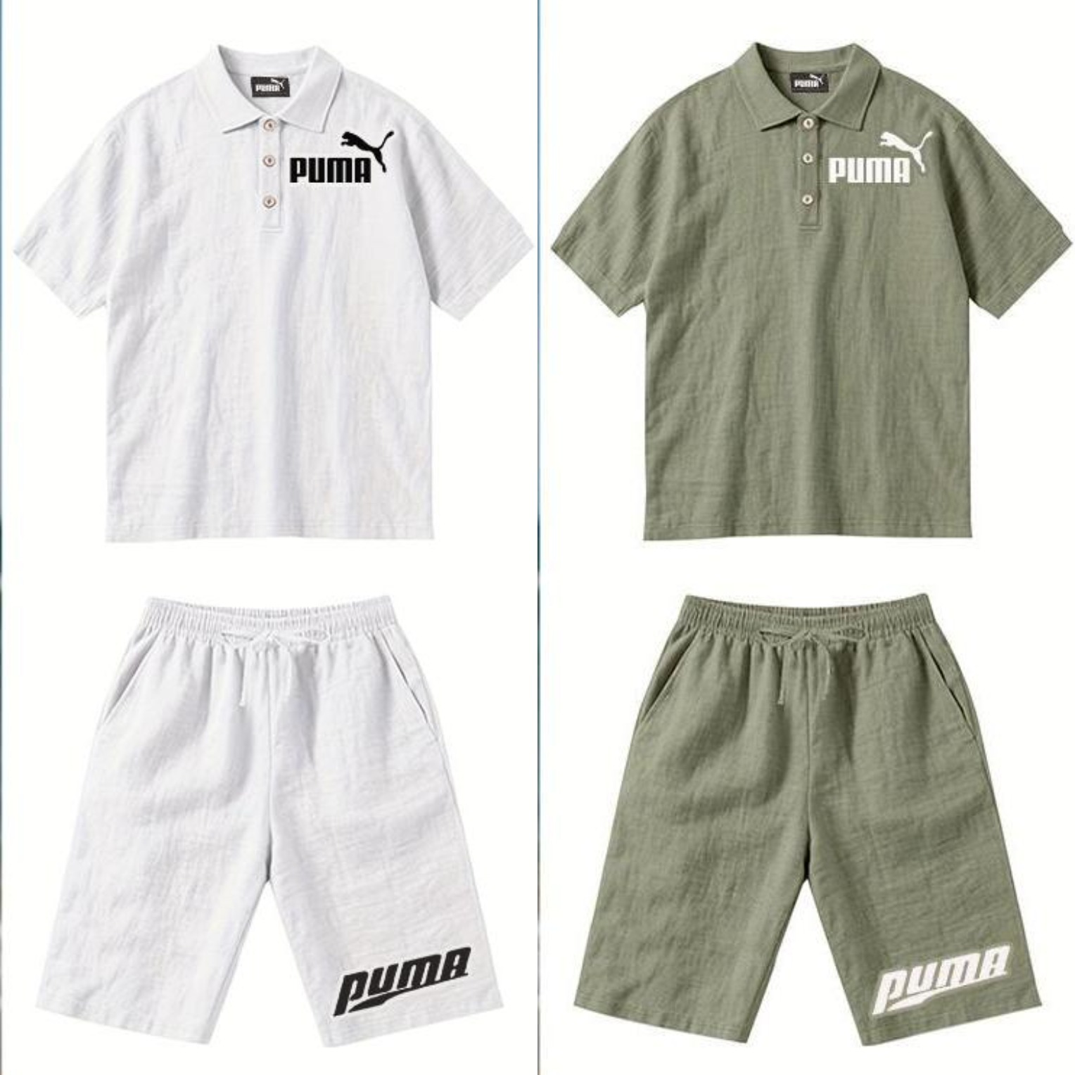 PUMA Męski Komplet z Koszulą i Szortami Lnianymi, Wygodny Styl na Wypoczynek Plażowy - Prosty Jednokolorowy