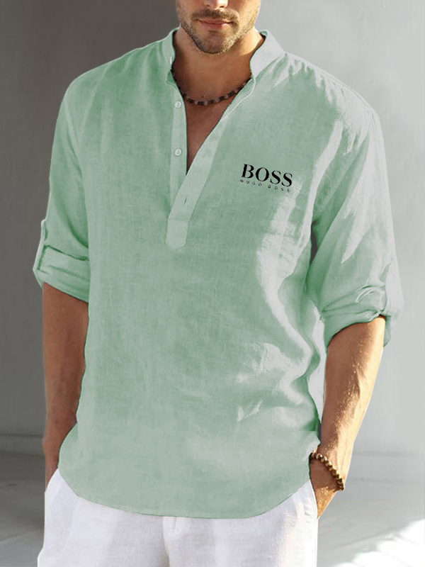 Cotton linen men's long sleeve casual shirt