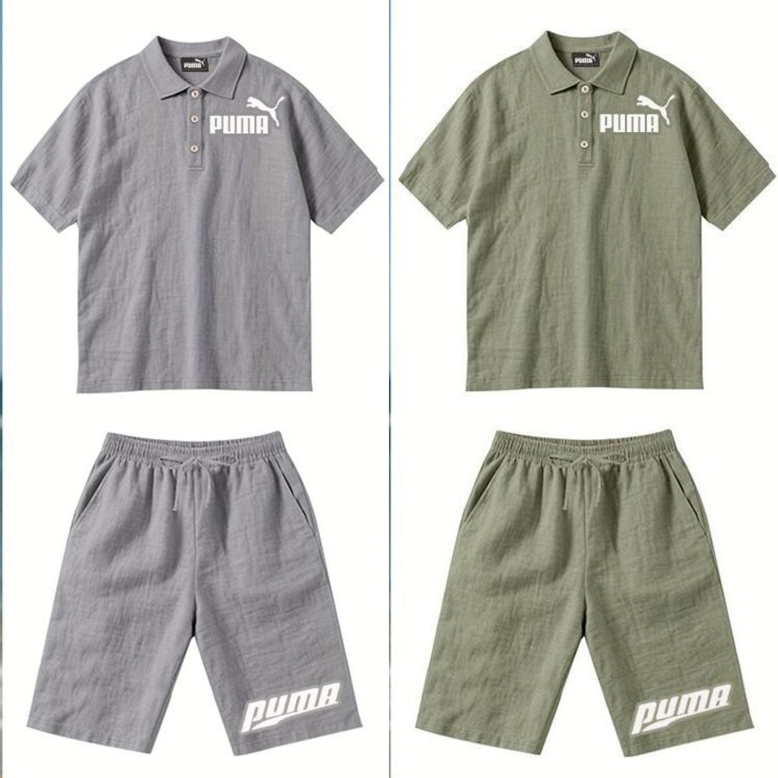 PUMA Męski Komplet z Koszulą i Szortami Lnianymi, Wygodny Styl na Wypoczynek Plażowy - Prosty Jednokolorowy