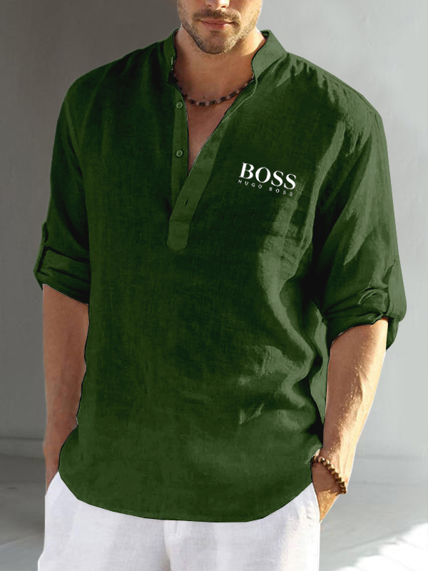 Cotton linen men's long sleeve casual shirt