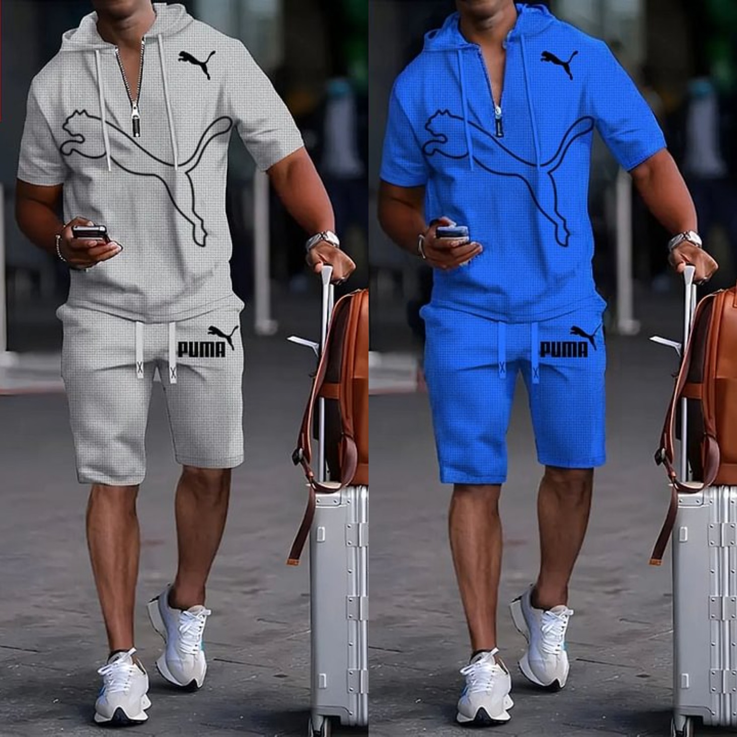 PUMA Letni Komplet Sportowy dla Mężczyzn z Kapturem i Krótkim Rękawem, Wszechstronny Zestaw Dwuczęściowy 2025