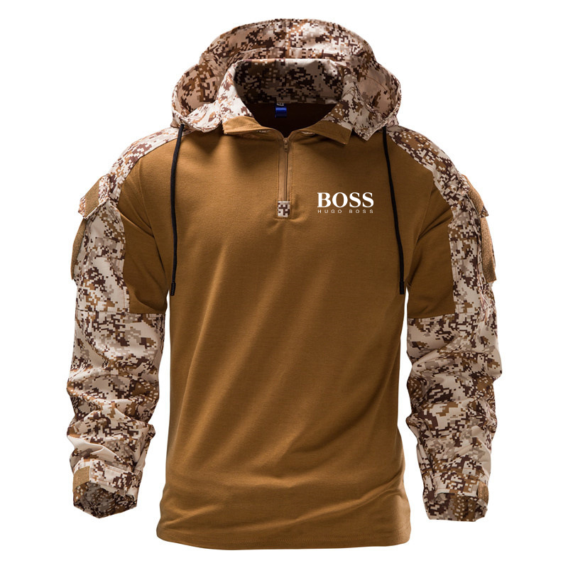 Men's Camouflage Panel Hooded Long Sleeves