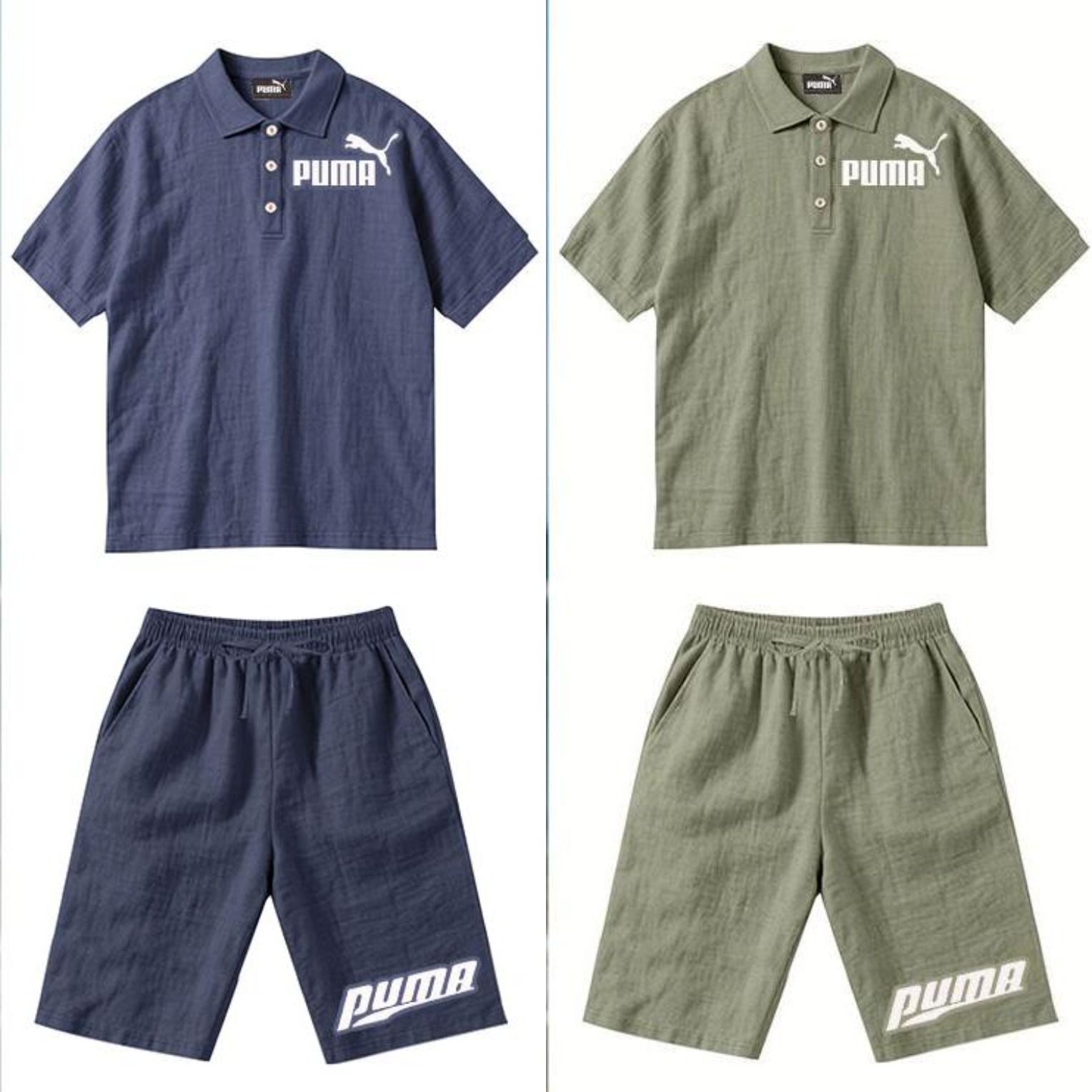 PUMA Męski Komplet z Koszulą i Szortami Lnianymi, Wygodny Styl na Wypoczynek Plażowy - Prosty Jednokolorowy