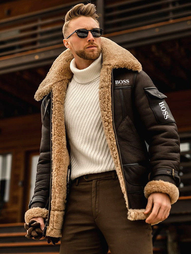 Men's Thick Leather Fleece Jacket