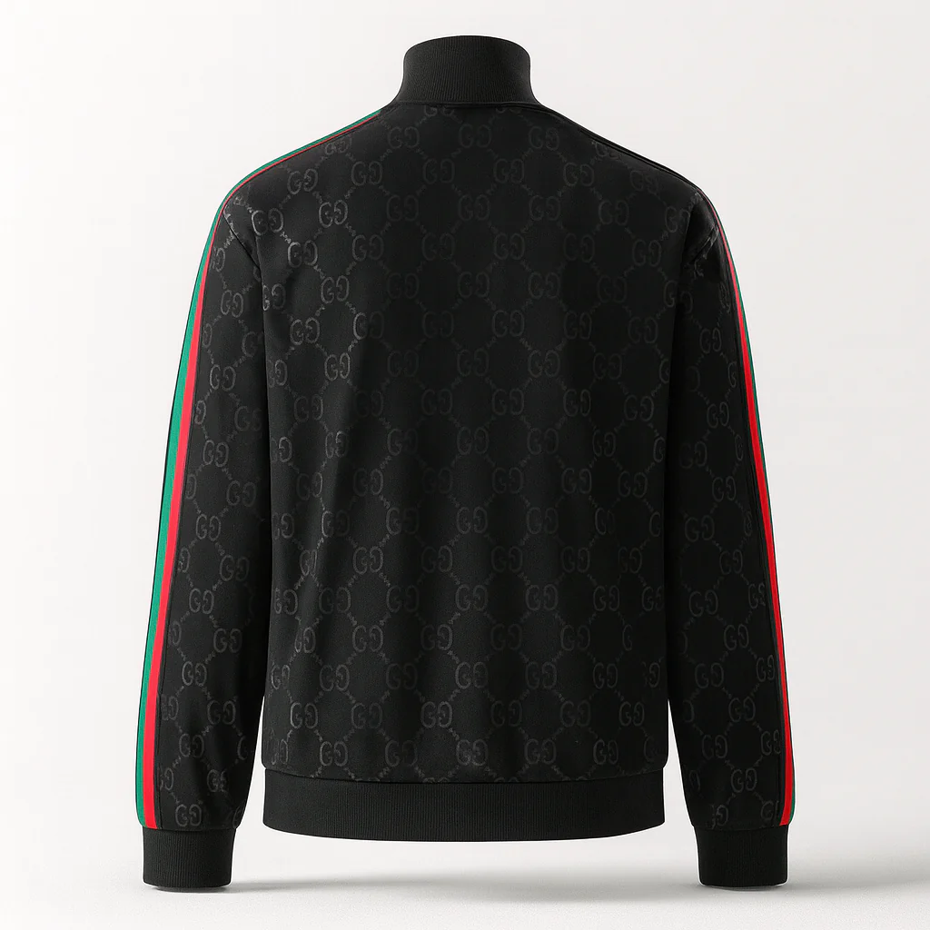 Black GG Monogram Track Jacket with Signature Web Stripes