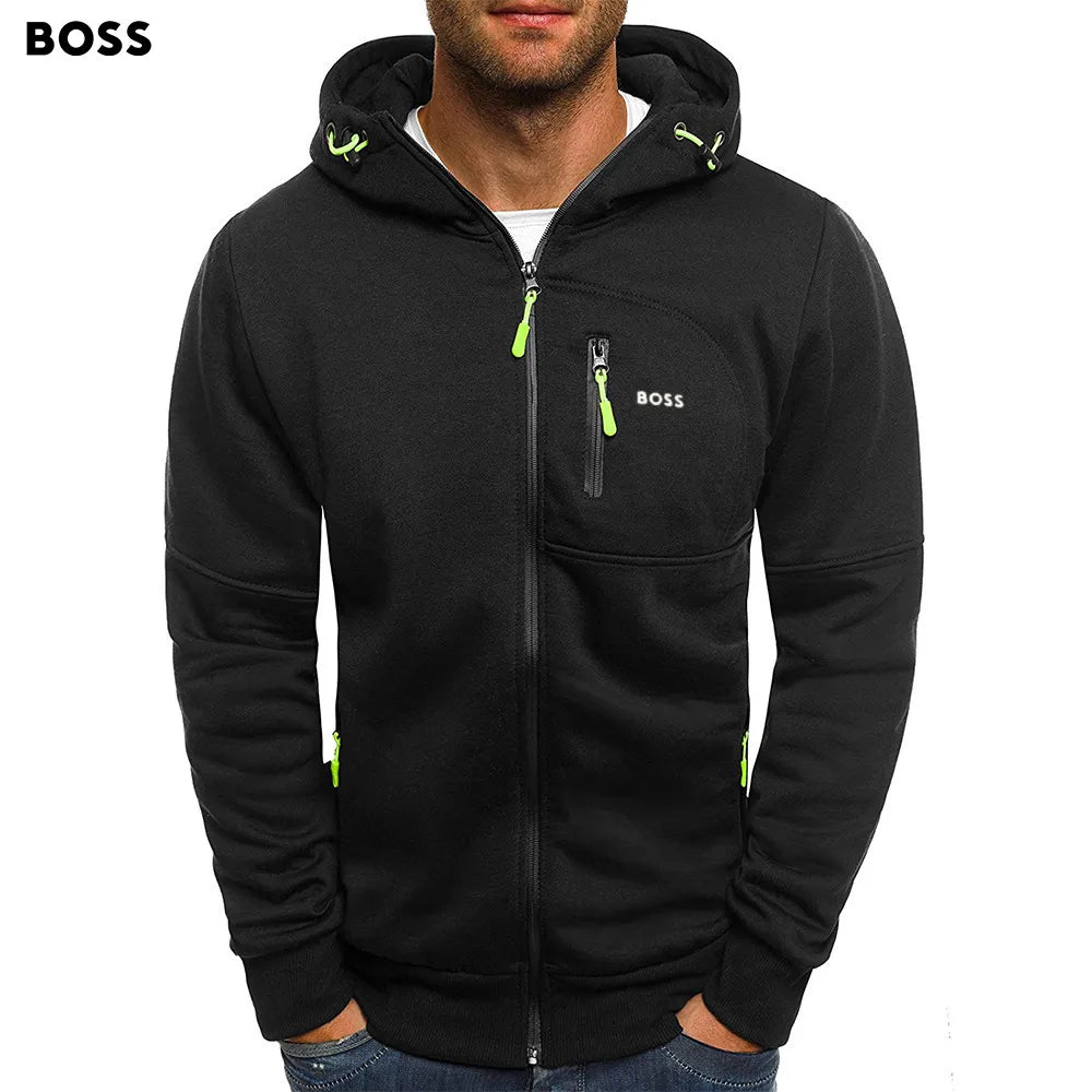 SOLID COLOR MENS CASUAL HOODIES COAT SWEATERSHIRT