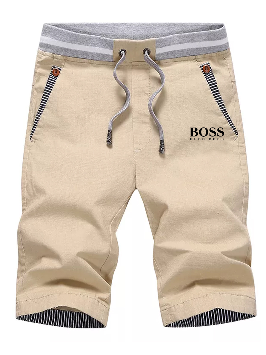 Men's logo embroidered casual elastic elastic waist straight shorts