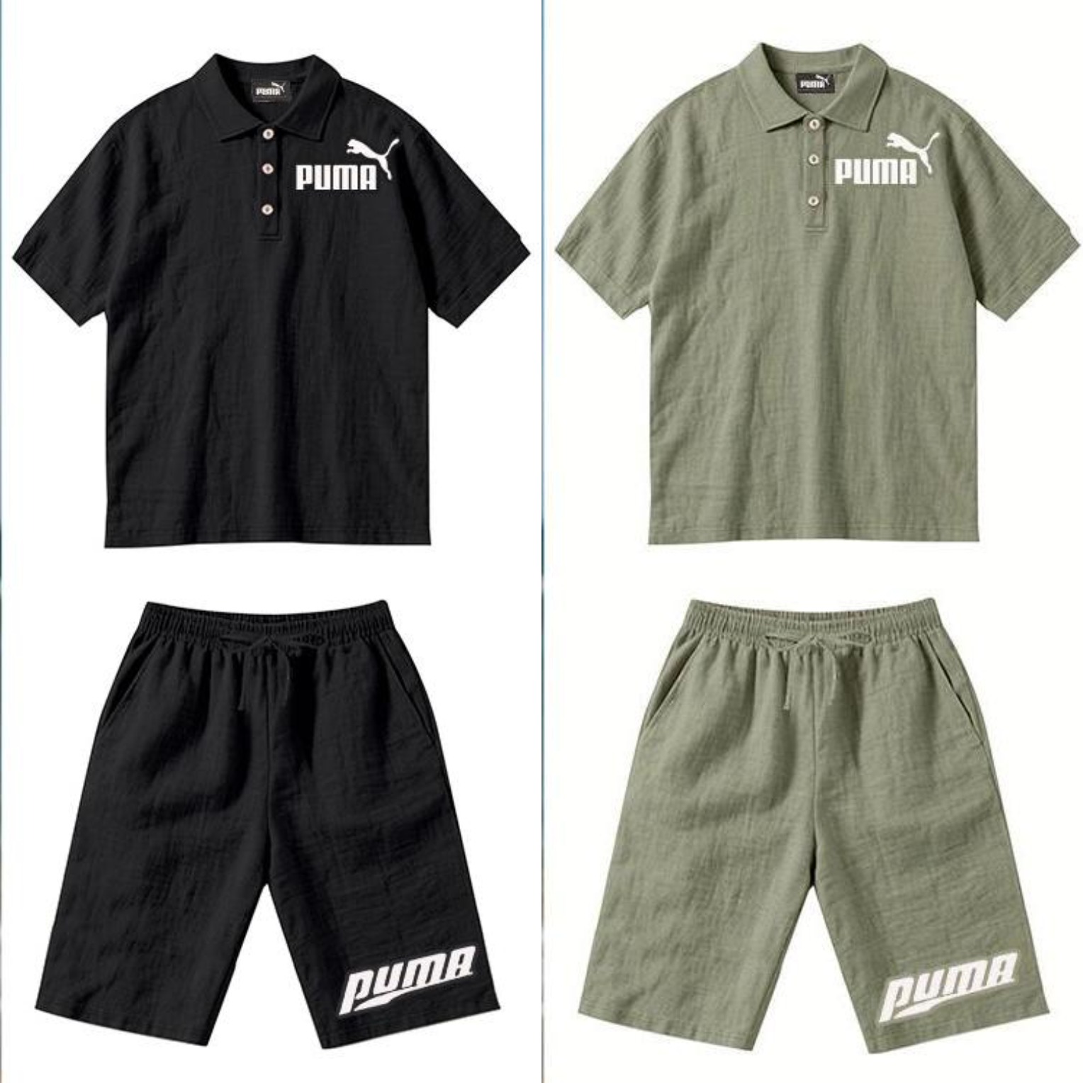 PUMA Męski Komplet z Koszulą i Szortami Lnianymi, Wygodny Styl na Wypoczynek Plażowy - Prosty Jednokolorowy