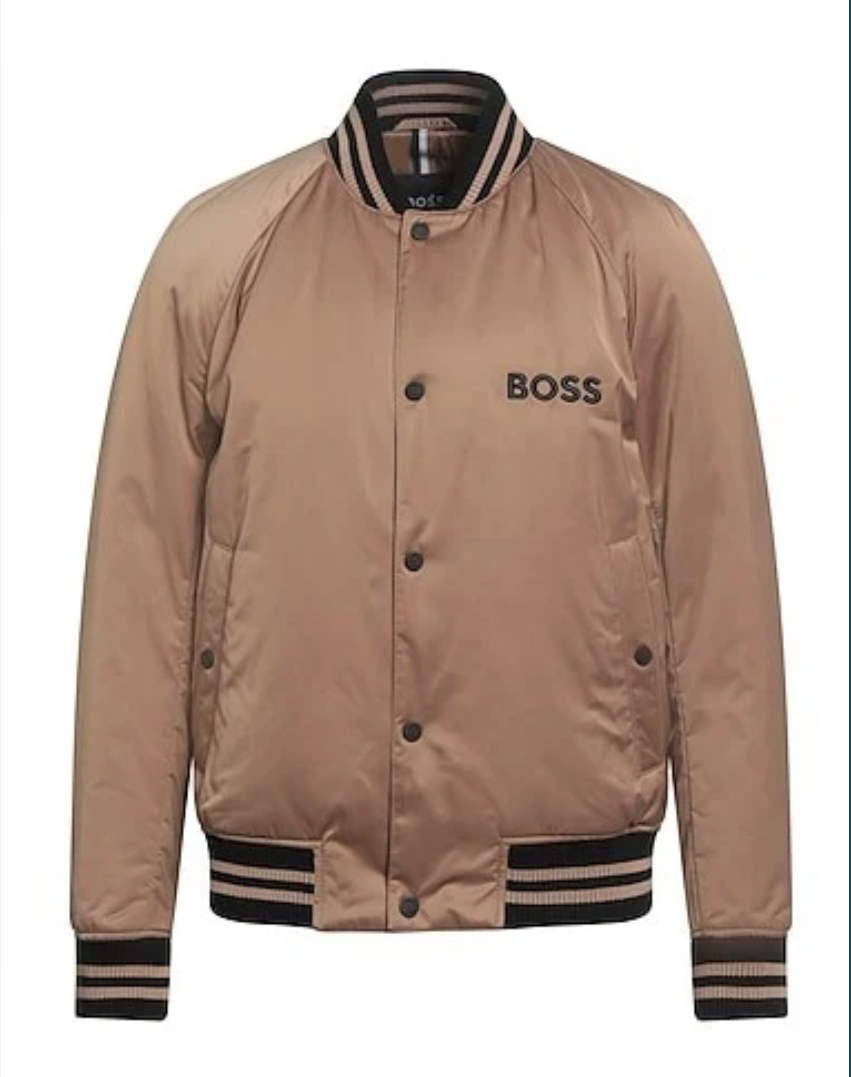 Beige Bomber Jacket with Ribbed Trim