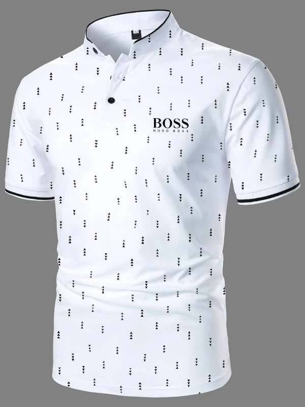 Men's casual print short-sleeved polo shirt
