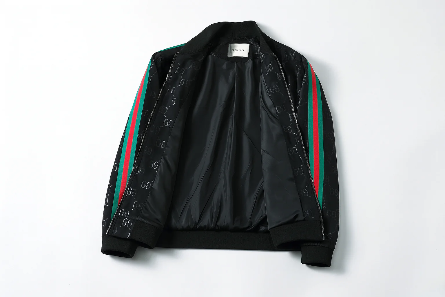 Black GG Monogram Track Jacket with Signature Web Stripes
