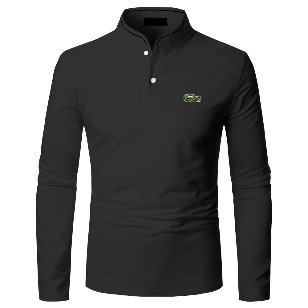Solid color men's casual long-sleeved polo shirt