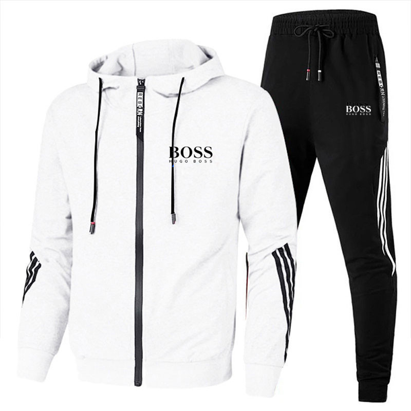 Hooded Slim Striped Stitching Sports Suit Hooded Sweater Casual Set