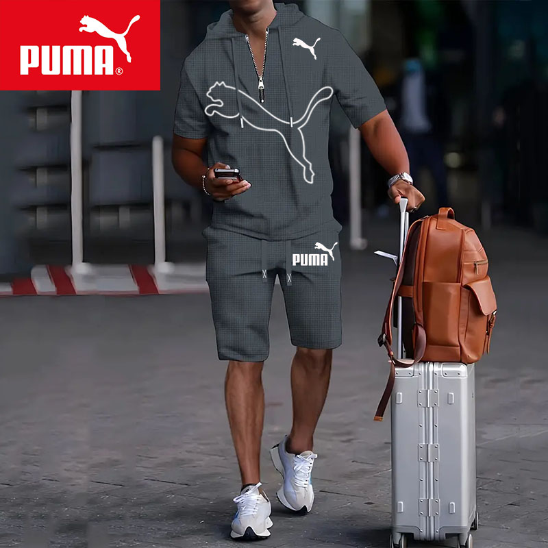 PUMA Letni Komplet Sportowy dla Mężczyzn z Kapturem i Krótkim Rękawem, Wszechstronny Zestaw Dwuczęściowy 2025