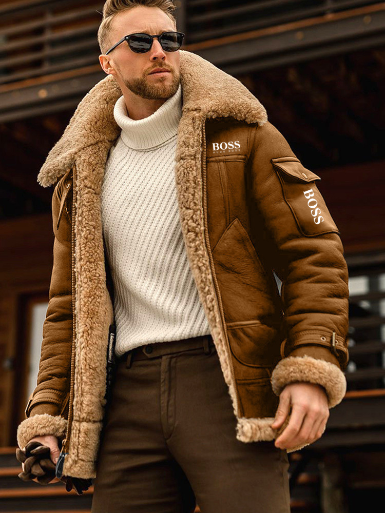 Men's Thick Leather Fleece Jacket