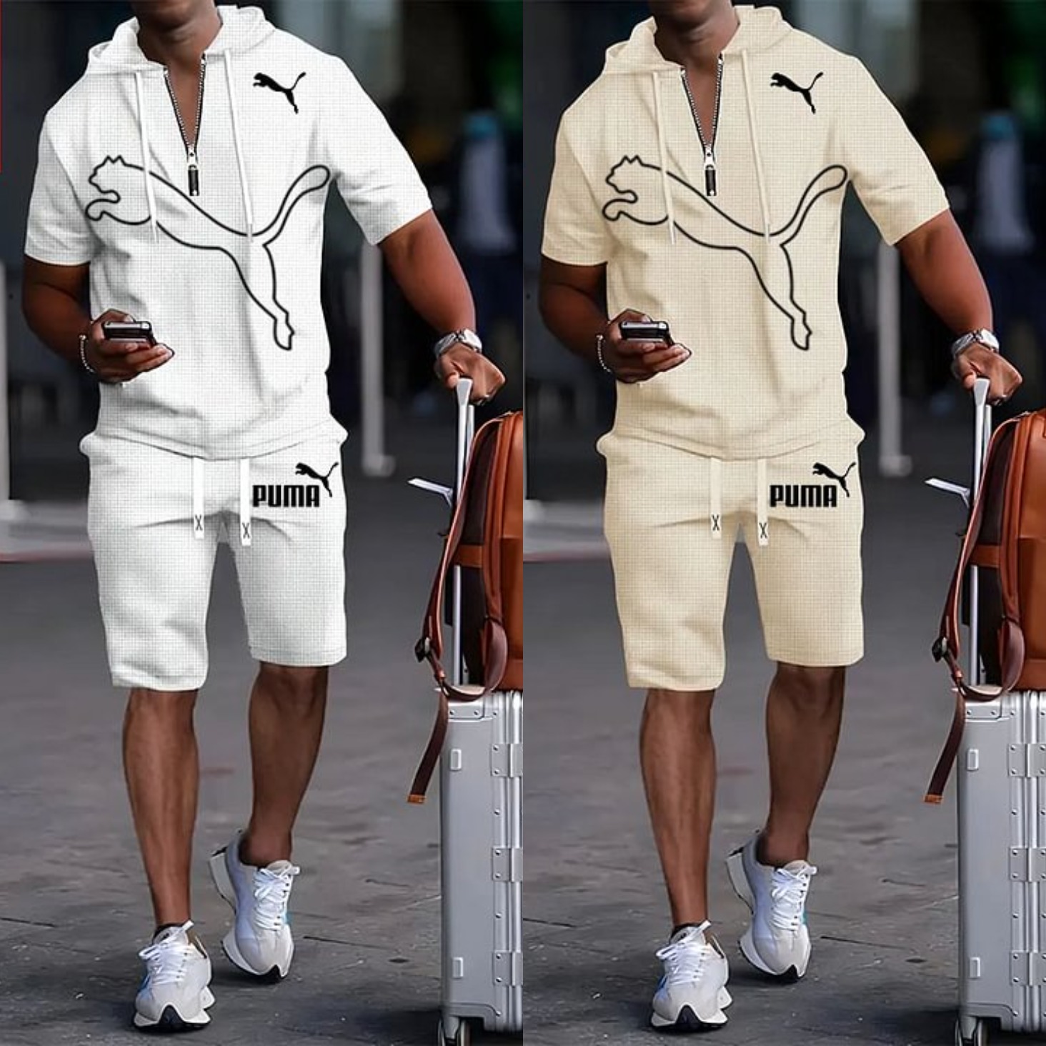 PUMA Letni Komplet Sportowy dla Mężczyzn z Kapturem i Krótkim Rękawem, Wszechstronny Zestaw Dwuczęściowy 2025