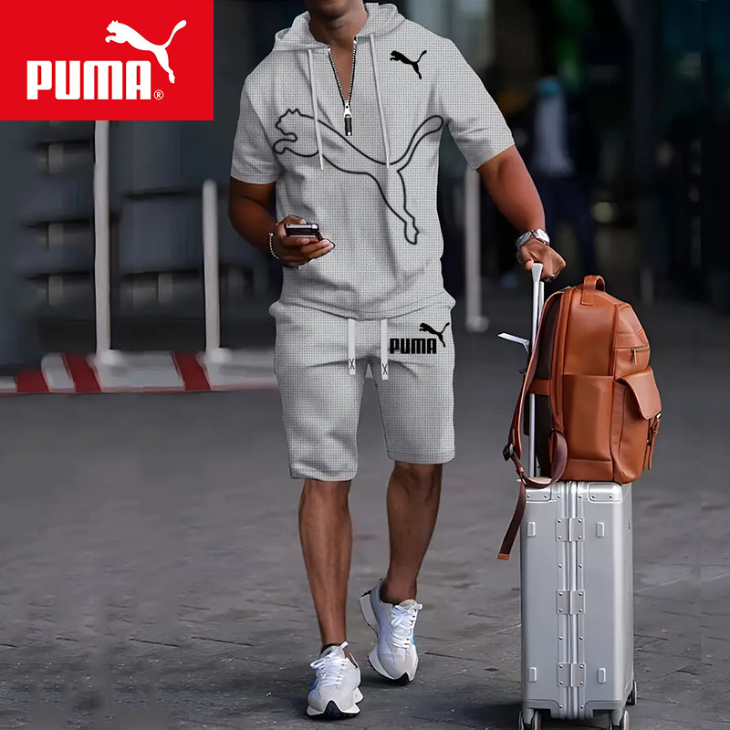 PUMA Letni Komplet Sportowy dla Mężczyzn z Kapturem i Krótkim Rękawem, Wszechstronny Zestaw Dwuczęściowy 2025