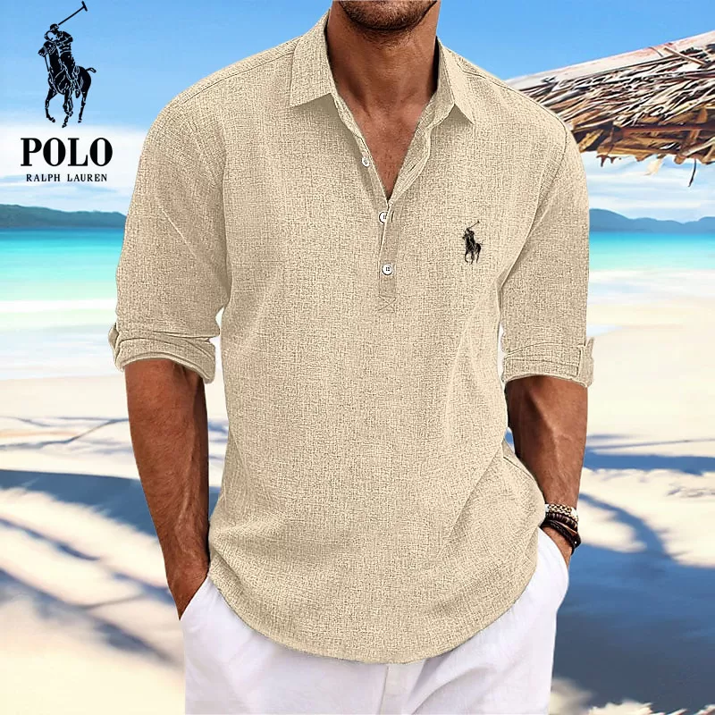 Ralph Lauren™ Men's Lapel Beach Long Sleeve Shirt