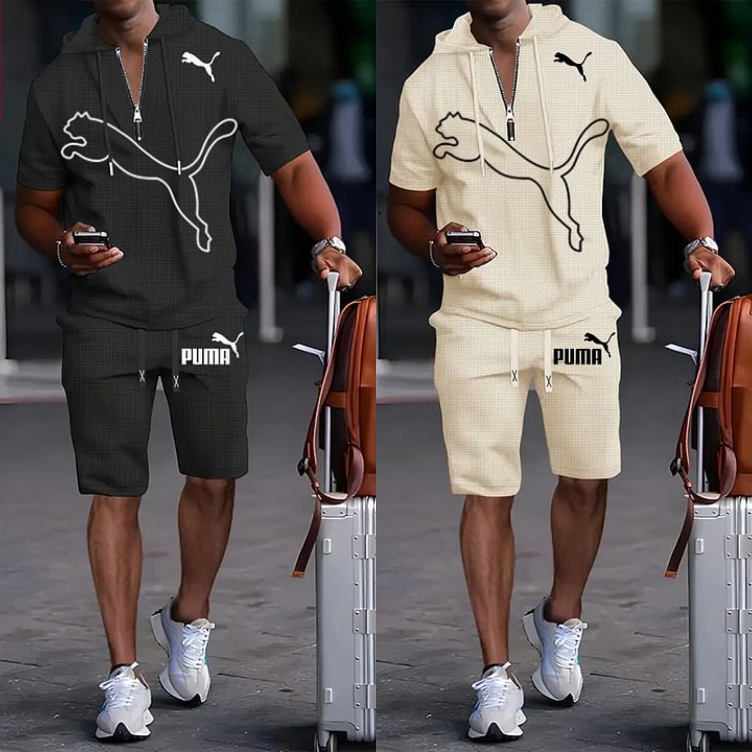 PUMA Letni Komplet Sportowy dla Mężczyzn z Kapturem i Krótkim Rękawem, Wszechstronny Zestaw Dwuczęściowy 2025