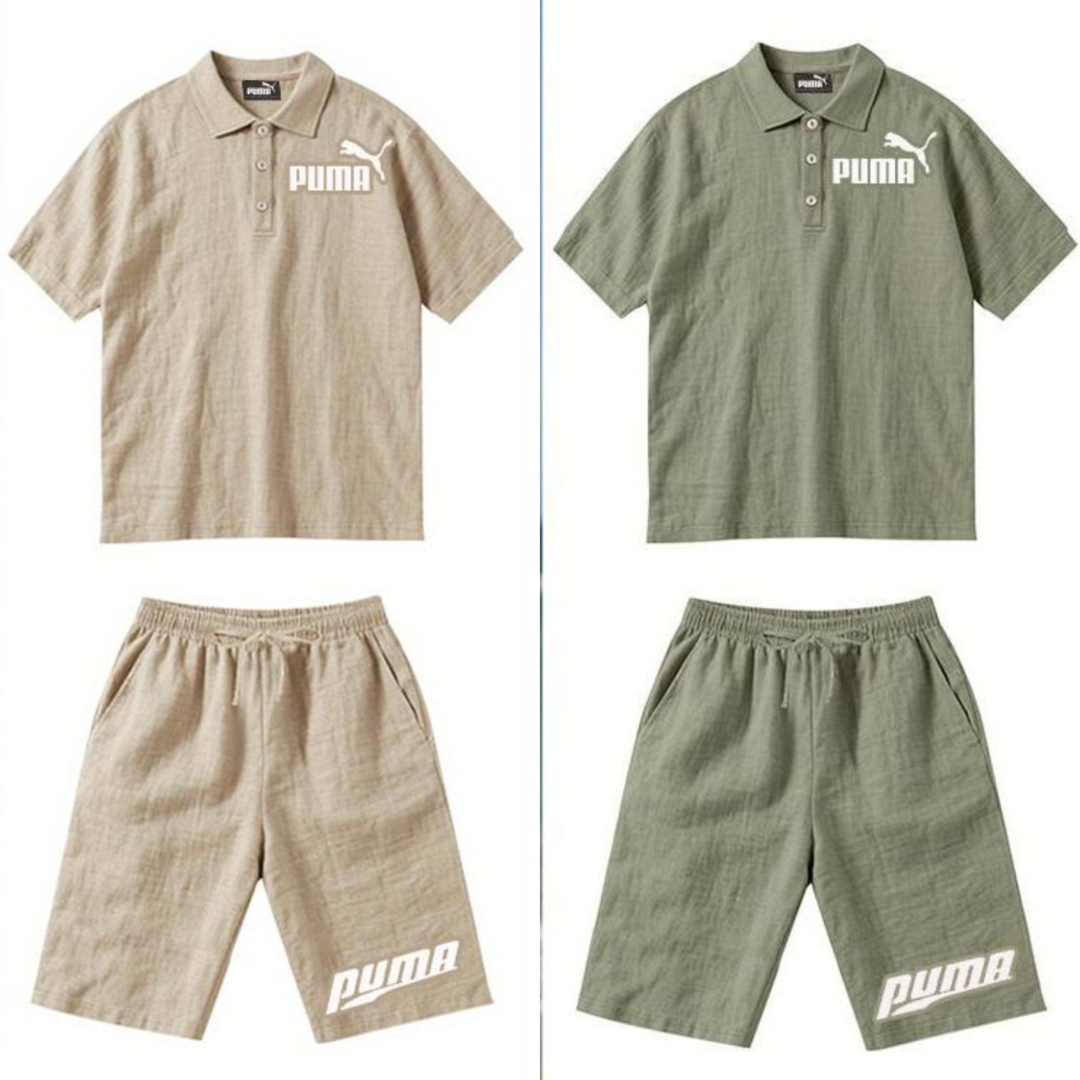 PUMA Męski Komplet z Koszulą i Szortami Lnianymi, Wygodny Styl na Wypoczynek Plażowy - Prosty Jednokolorowy