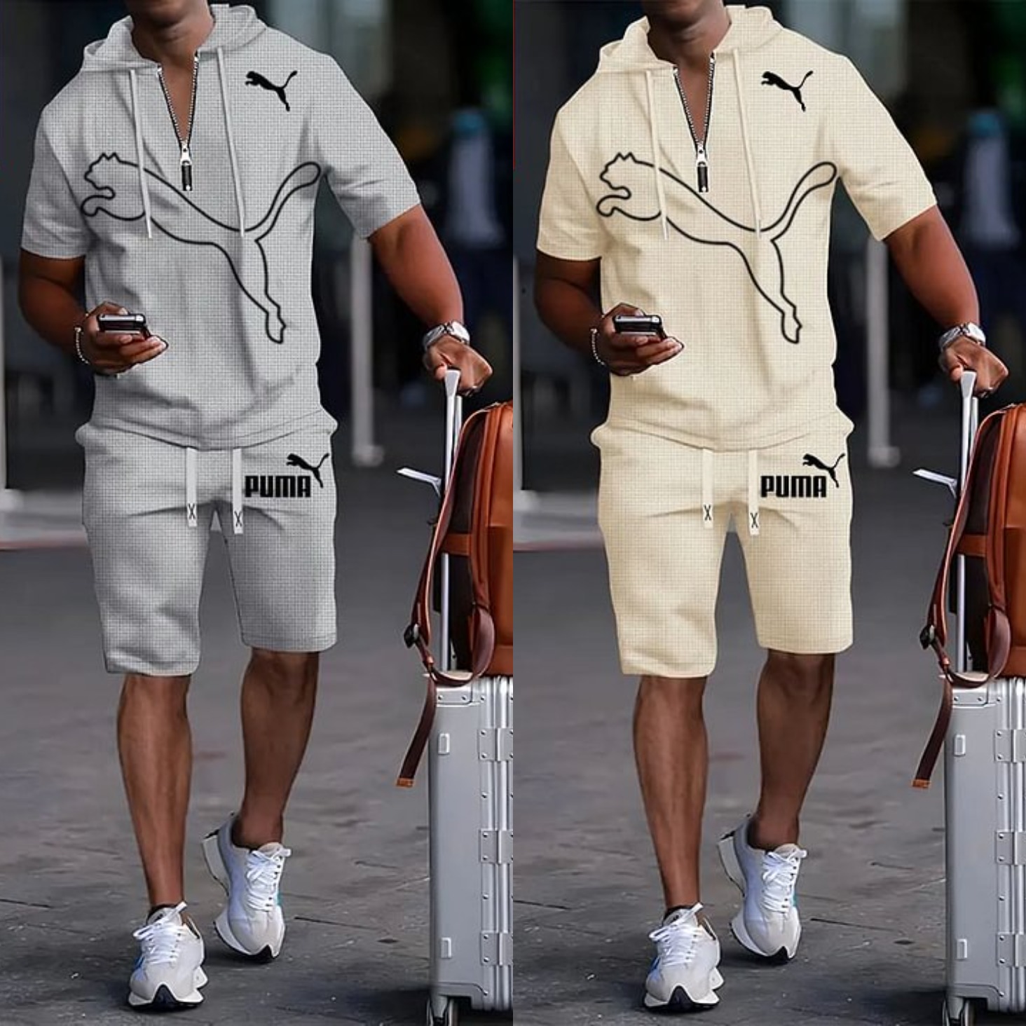 PUMA Letni Komplet Sportowy dla Mężczyzn z Kapturem i Krótkim Rękawem, Wszechstronny Zestaw Dwuczęściowy 2025