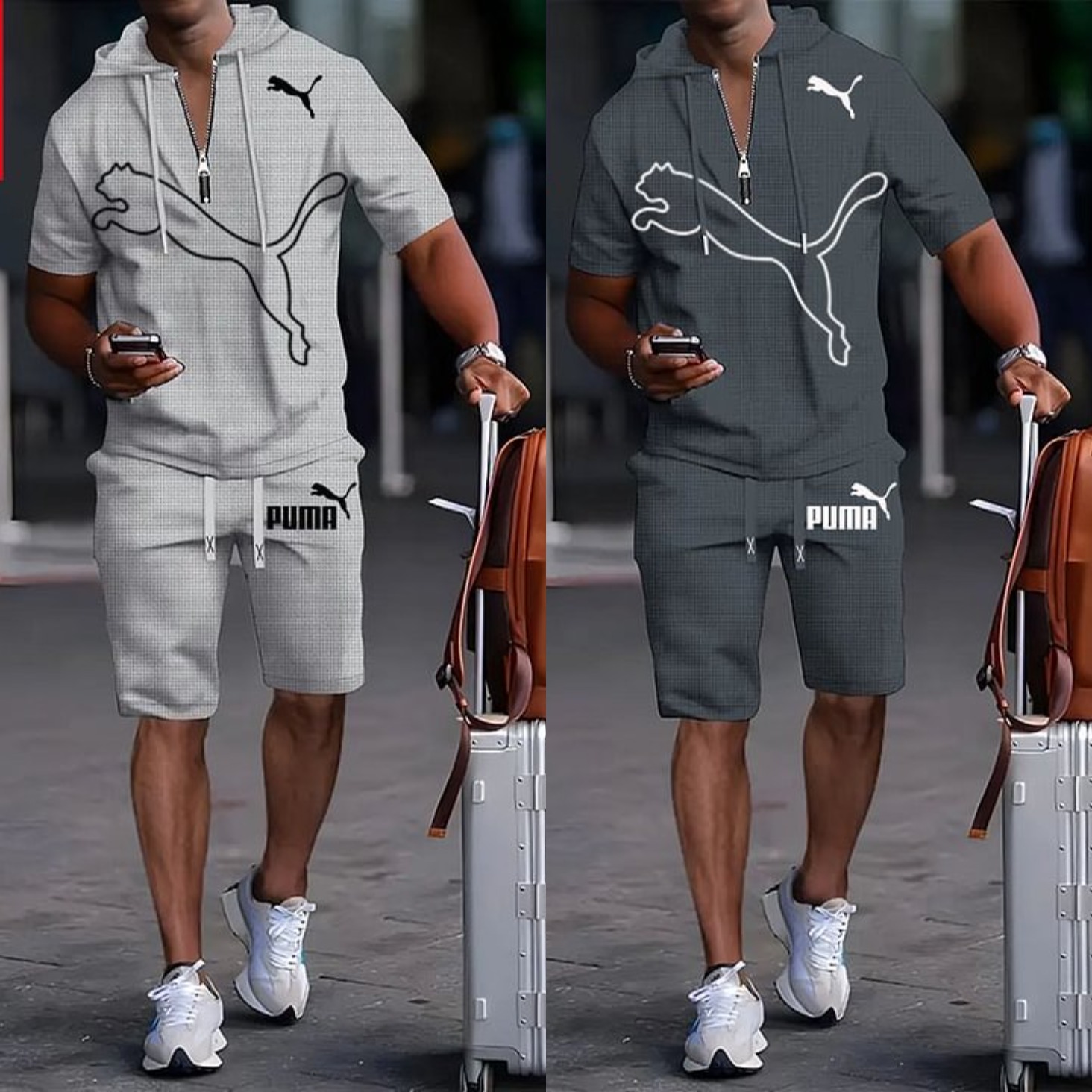 PUMA Letni Komplet Sportowy dla Mężczyzn z Kapturem i Krótkim Rękawem, Wszechstronny Zestaw Dwuczęściowy 2025