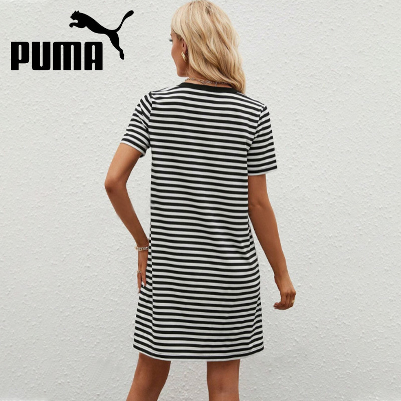 Nowa letnia damska luźna sukienka w paski Puma 2025 z krótkim rękawem