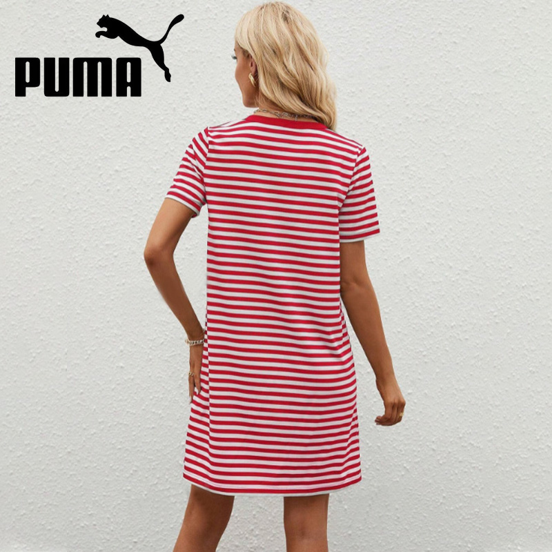 Nowa letnia damska luźna sukienka w paski Puma 2025 z krótkim rękawem